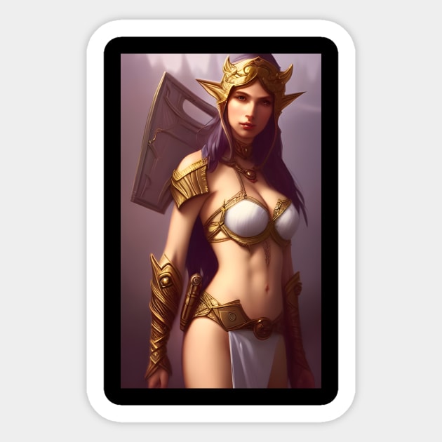 Beautiful Fantasy Elf Warrior Artwork Sticker by PrancingPeekees